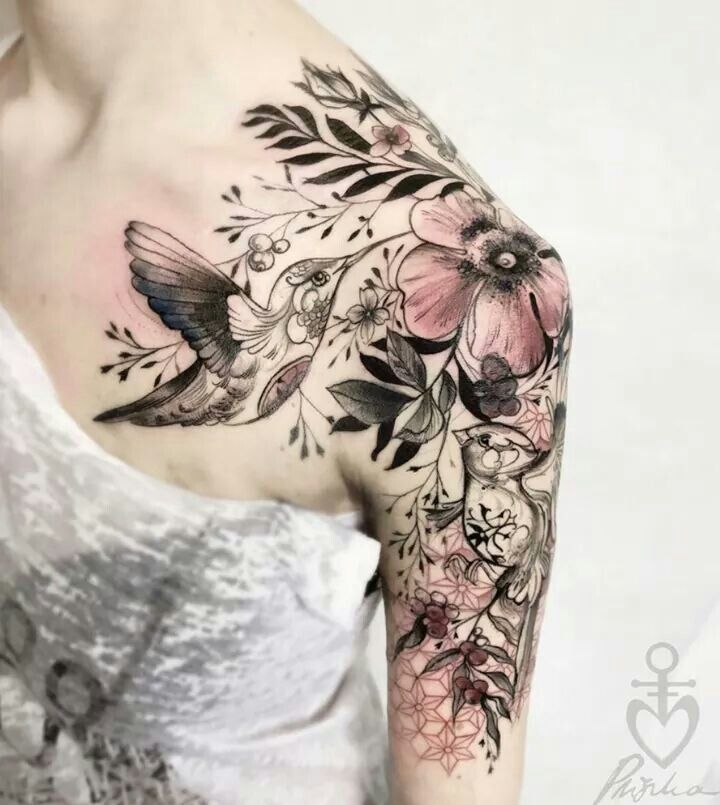 Shoulder sleeve – colour- beautiful artwork #geometric_tattoo_color