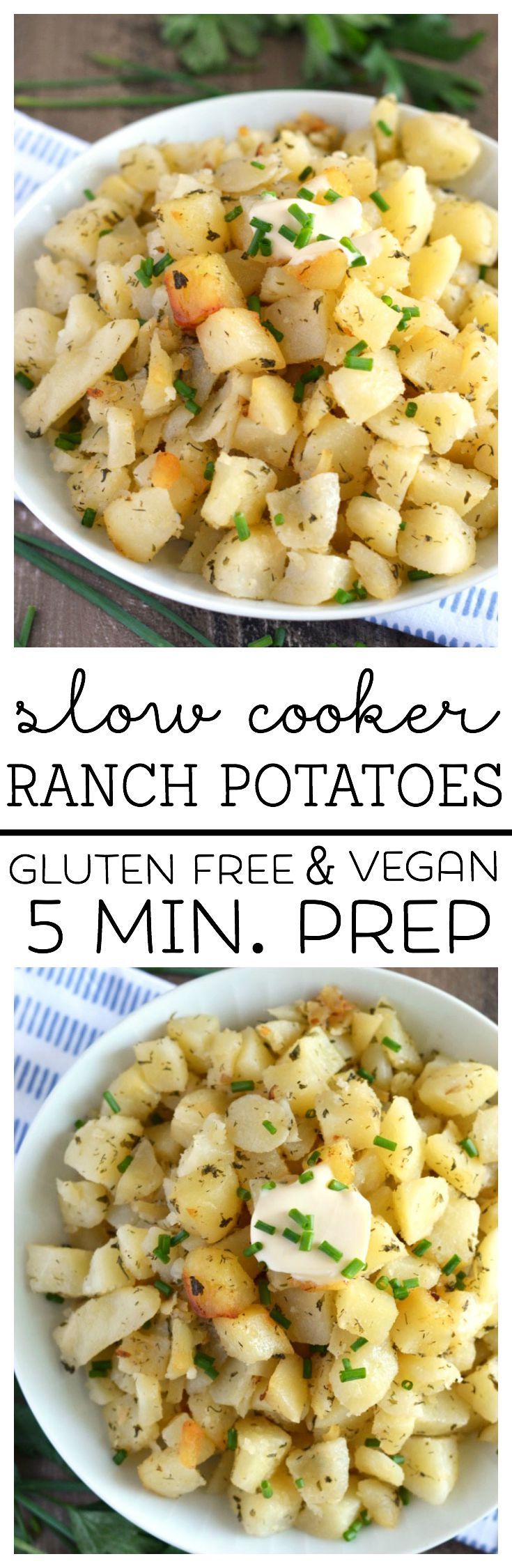Slow Cooker Ranch Potatoes (gluten free and vegan) with only 5 minutes prep! From What The Fork Food Blog | @WhatTheForkBlog |