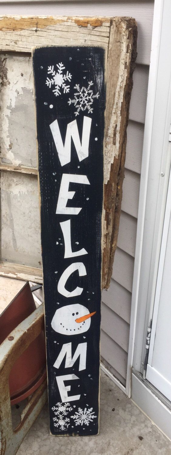 Snowman decor, front porch sign, tall sign, primitive, welcome, winter decor, winter sign, pallet, Christmas www.etsy.com/…