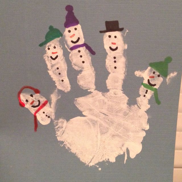 Snowman hand print for Christmas card.