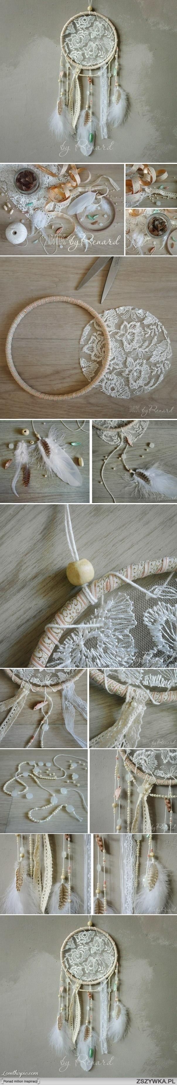 Step by step how to make a lace dreamcatcher.