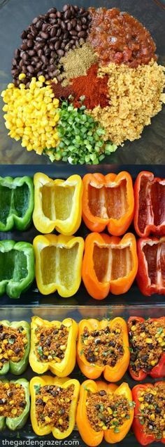 Super easy and SO GOOD! Flavorful fiesta quinoa is stuffed into these pretty pepper packages for an awesome weeknight meal. Love