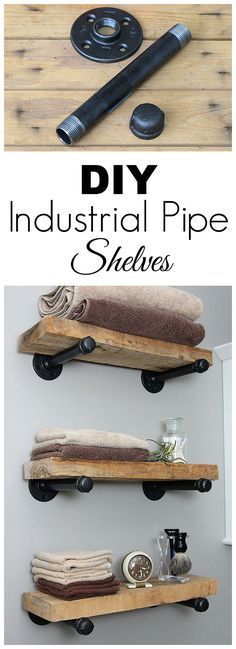 Super easy step by step tutorial for how to make DIY industrial pipe shelves at a fraction of the cost of the store bought