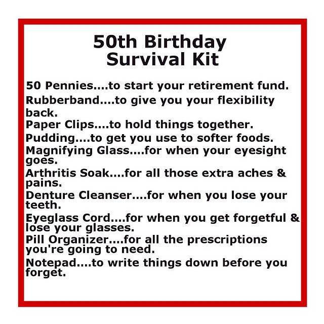 Survival Kits with cute sayings | 50 th birthday survival kit