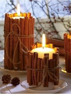 THANKSGIVING: a great centerpiece idea so you can use an unscented soy candle (safer to breathe!) and still get a great smell!