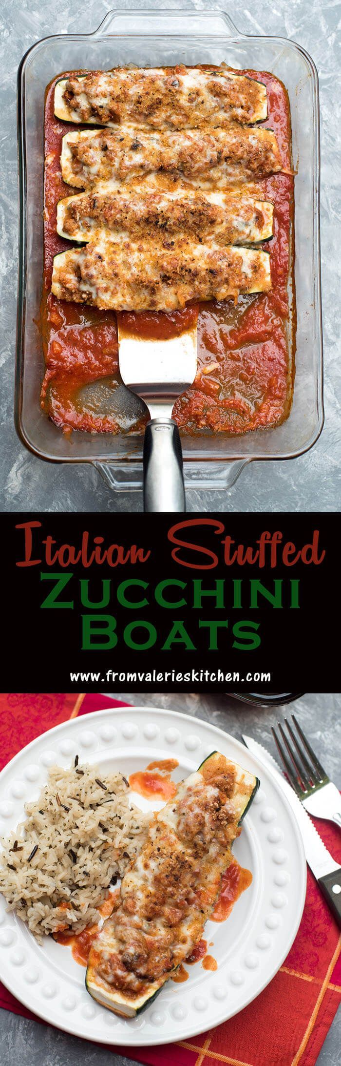These low-carb Italian Stuffed Zucchini Boats are packed with flavor and nutrition! A lean turkey and veggie filling is topped