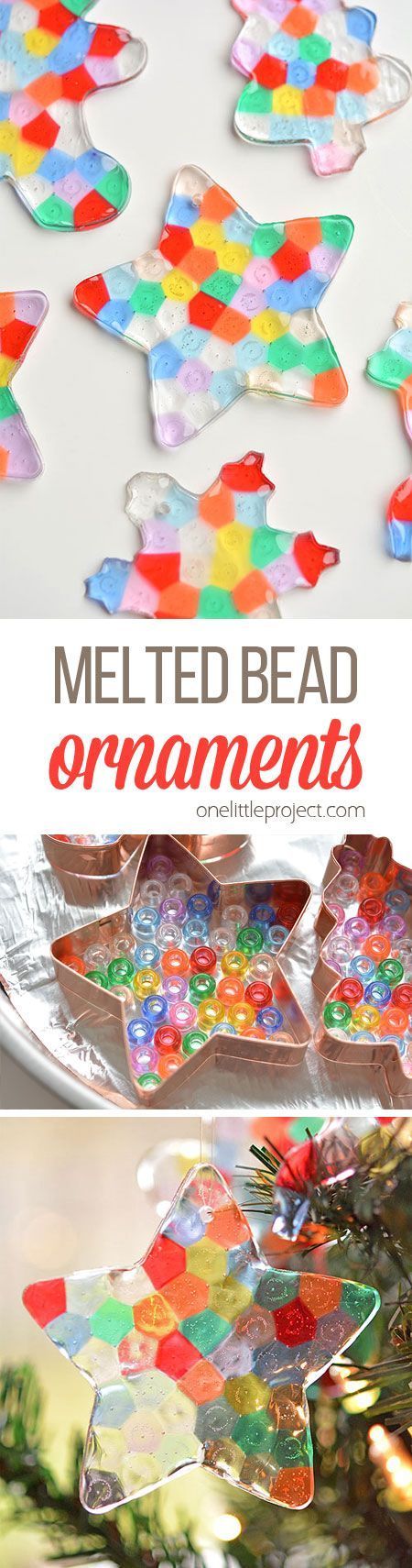 These melted bead ornaments are SO BEAUTIFUL! And theyre so easy to make with pony beads! You can hang them on the Christmas tree,