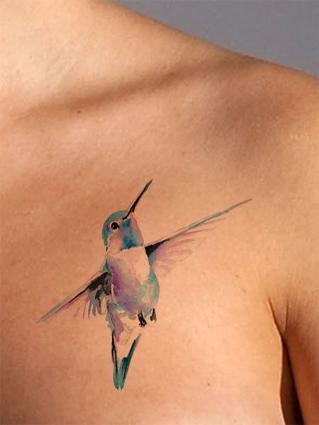 This beautiful watercolor humming bird tattoo looks awesome in all sizes and placements. The humming bird tattoo signifies that