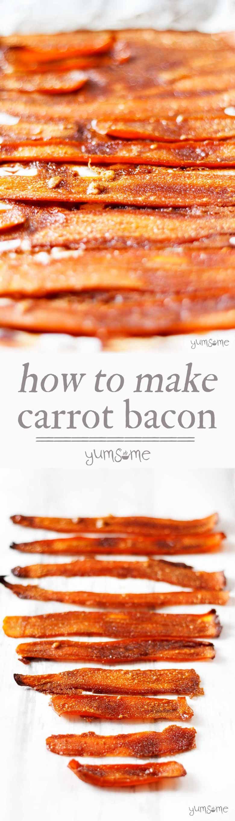 This delicious, easy-to-make vegan bacon substitute is made from carrots and five other store cupboard ingredients. | yumsome.com