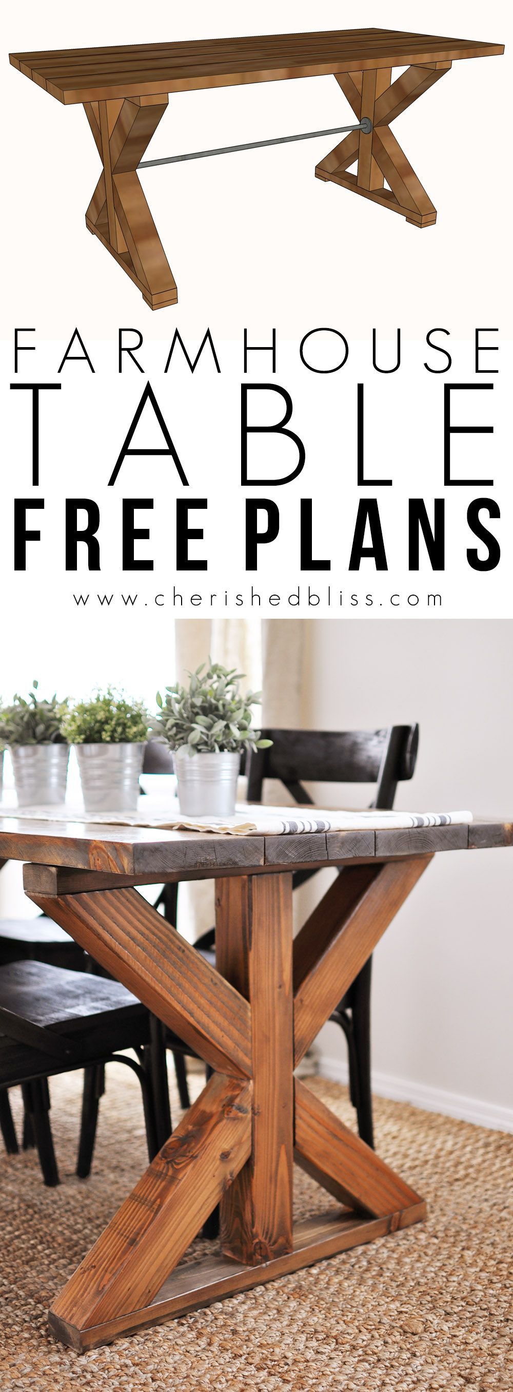 This easy to build Farmhouse Table is the perfect addition to any dining or breakfast room. With its industrial touches and