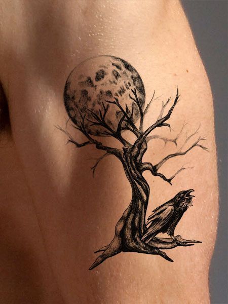 This highly detailed black and white temporary tree tattoo look super cool as an arm tattoo, shoulder or chest tattoo or placed