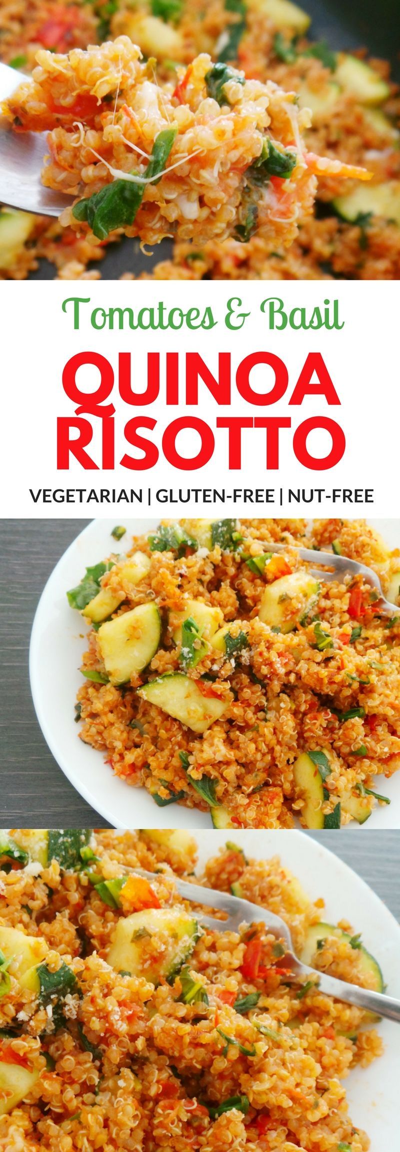 This quick tomato quinoa risotto is a very easy, super healthy dinner! The recipe is gluten-free, but I did put some Mozzarella