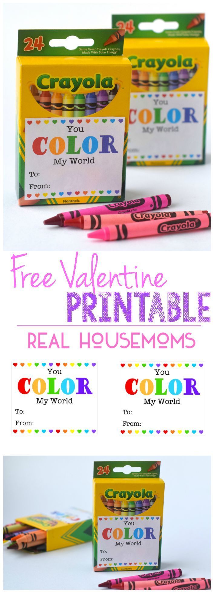 This super cute FREE PRINTABLE VALENTINE makes creating Valentines for a class a snap!  Some boxes of crayons, some scissors and