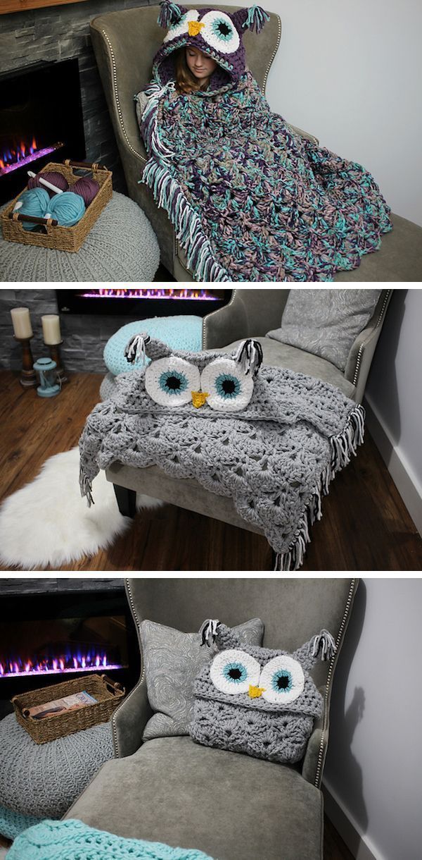 Turn into a bird with this charming DIY knitted owl blanket.
