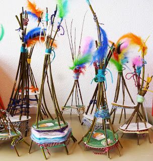 Twig Teepees, wonderfully creative nature crafts for kids. Love the use of colours and textures