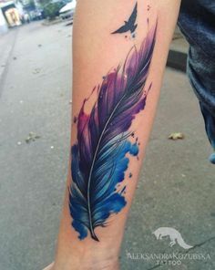 Watercolor Feather Tattoo by Aleksandra Kozubska