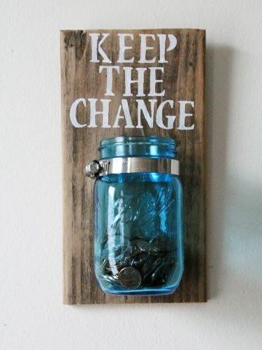 What a fabulous rustic addition to any home! Give this as a gift or keep it for yourself, or both! This Mason jar change organizer