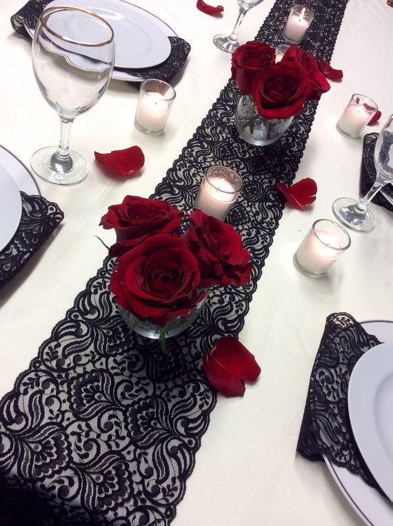 White Lace Table Runner, 12ft-20ft x 7in Wide, Black Wedding Table Runner, Vintage, Overlay, Black  Wedding Decor/Valentines Day