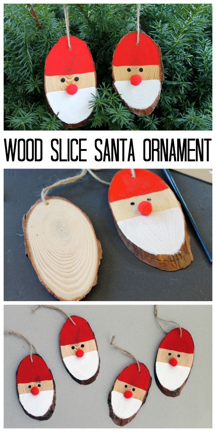 Wood Slice Santa Ornament for your Christmas Tree – a quick and easy holiday craft idea! Perfect for crafting with kids!