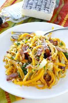 www.idecz.com/… Creamy Butternut Squash Noodles with bacon and spinach #vegetable_recipes_pasta