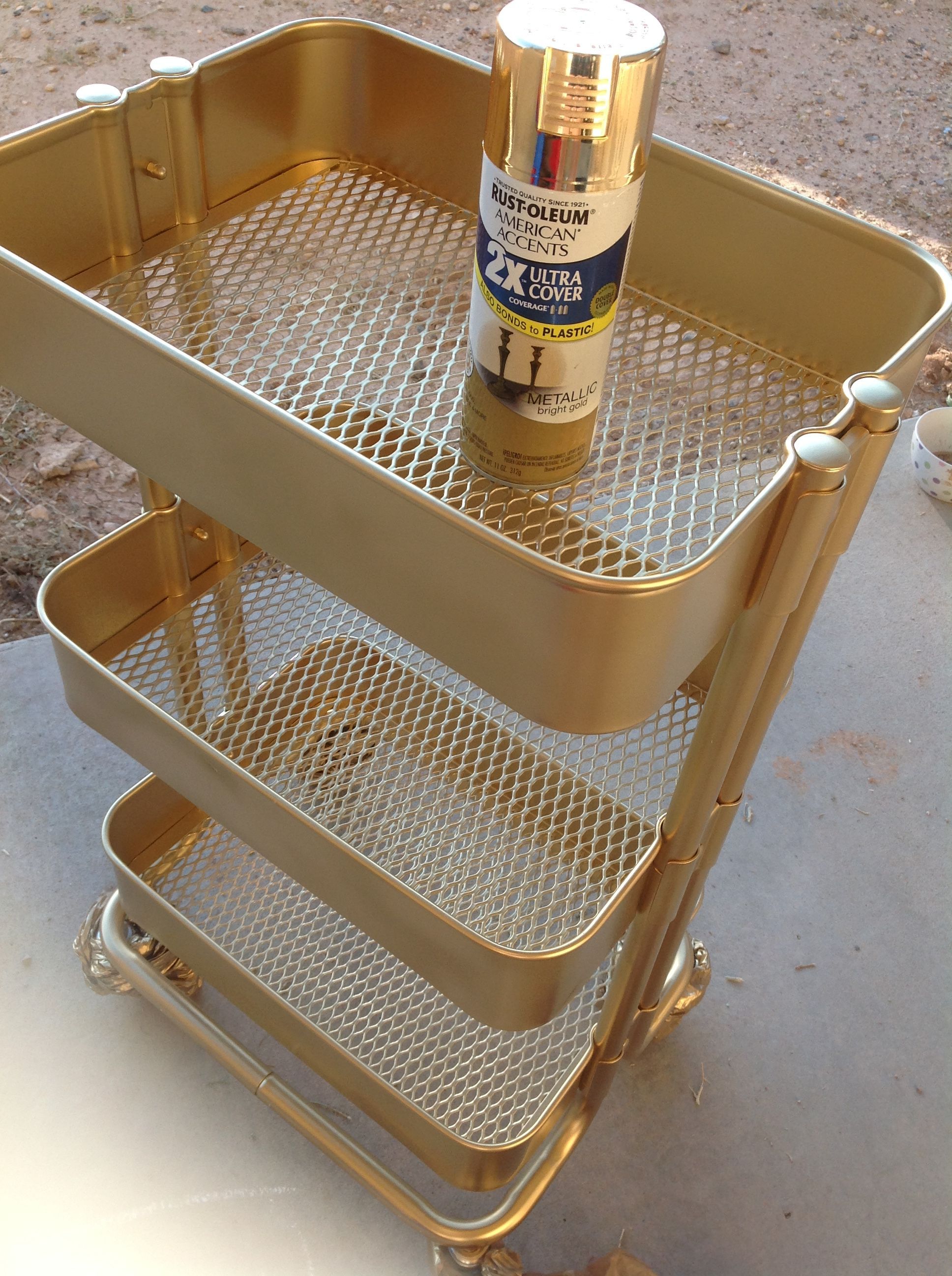 YouTube: Pinkstrawberryz for more tutorials www.etsy.com/…  IKEA Raskog cart in gold spray paint tutorial  Raskog storage ideas