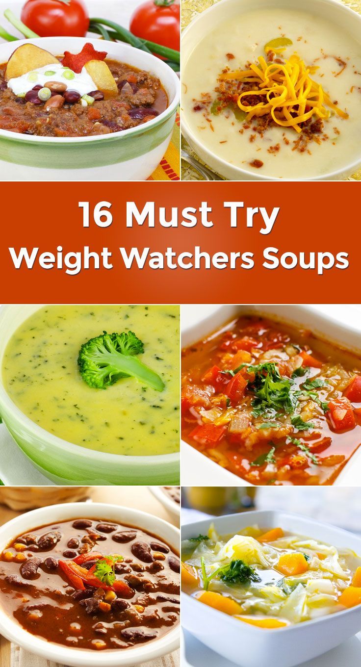 16 Must Try Weight Watchers Soups including Vegetable, Taco Soup, Tomato Spinach, Cabbage, Baked Potato, Broccoli Cheese, Egg Drop