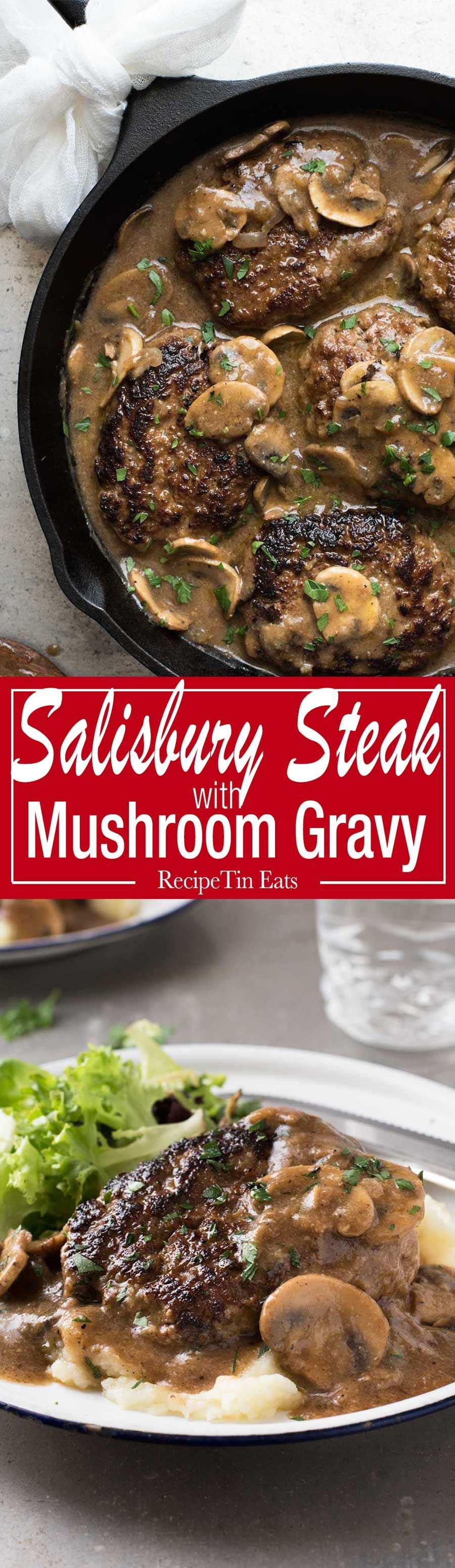 A juicy Salisbury Steak recipe with Mushroom Gravy Salisbury Steak Sauce. Easy to make with a restaurant trick for an extra tasty