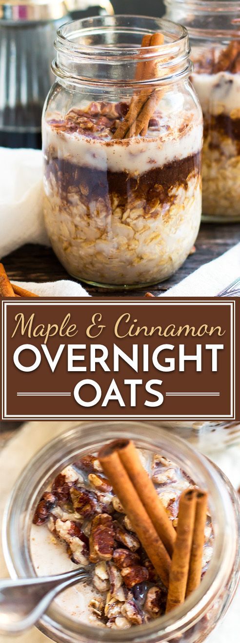 A super simple and easy way to make Maple, Brown Sugar and Cinnamon Overnight Oats in a jar! Fill your mason jar with rolled oats,