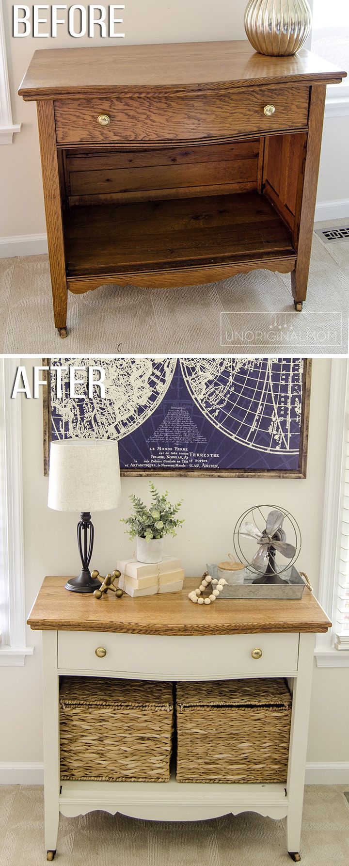 A wood cabinet gets a beautiful farmhouse style makeover with Fusion mineral paint Champlain | farmhouse furniture makeover |