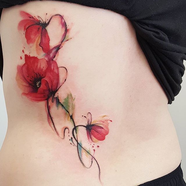 Abstract watercolour jemka tattoo red poppy poppies tora sumi Sydney flower