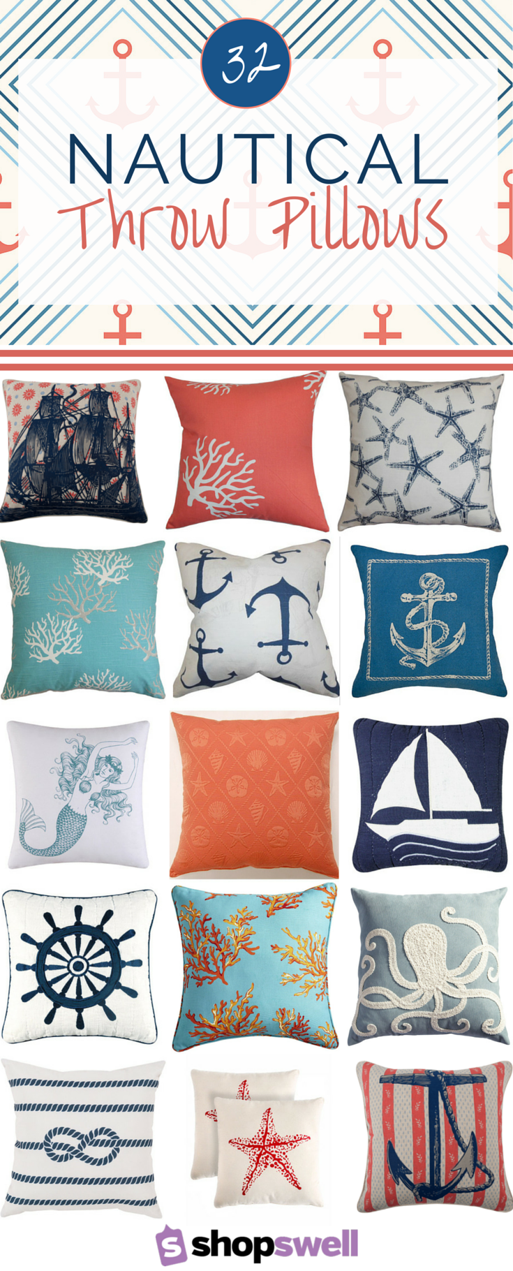 Add a little maritime flair to your space with one of these fabulous nautical throw pillows.