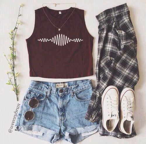 arctic monkeys, casual, clothes, clothing, converse, cute, emo, fashion, flannel, hipster, outfit, punk, shorts, simple, style,