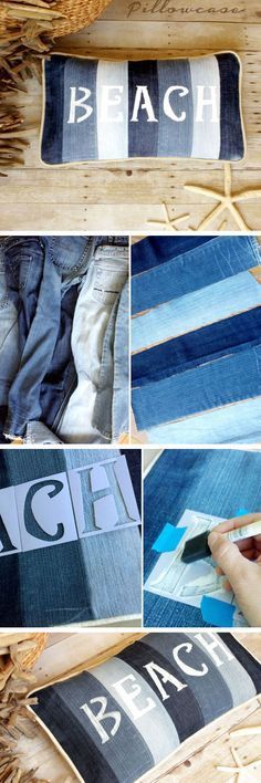 Beach Pillow from Old Jeans | Click Pic for 20 DIY Beach Decorating Ideas for Bedroom | DIY Coastal Decorating Ideas for the Home