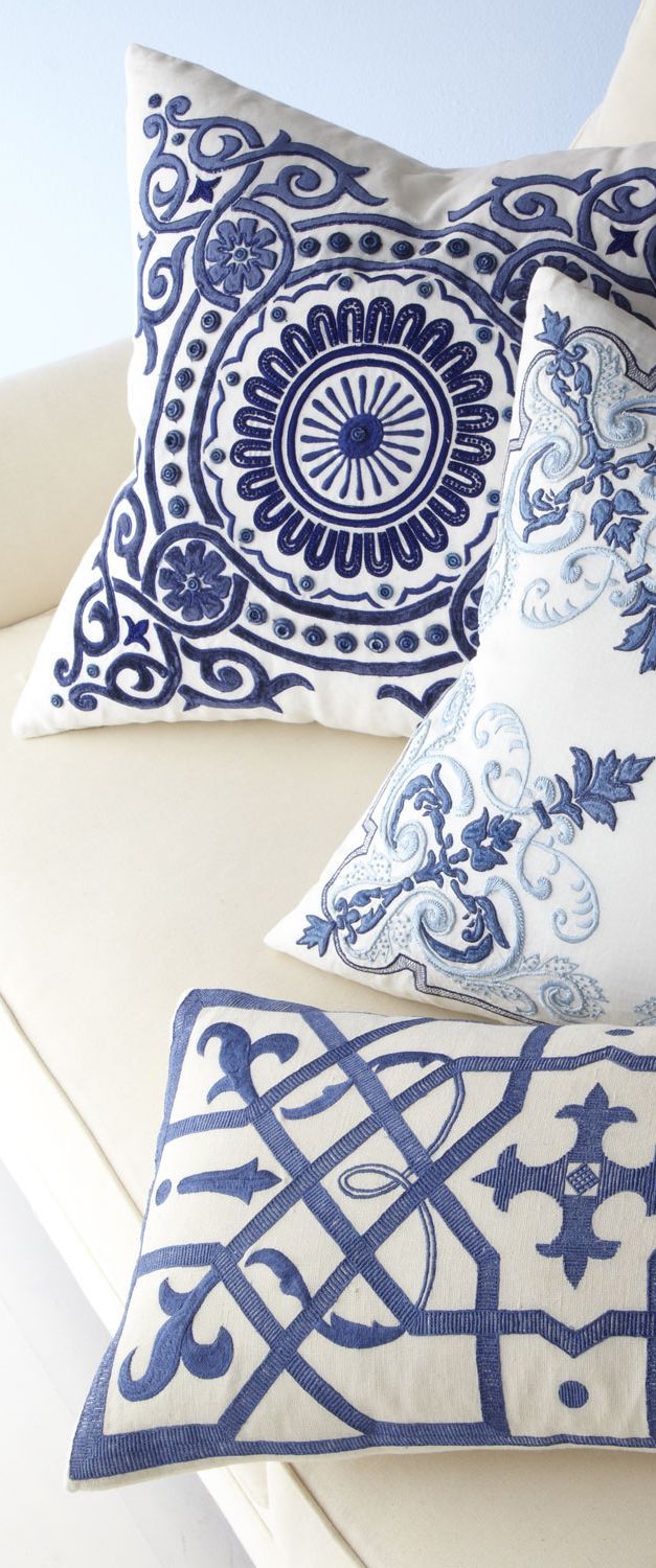 Blue Circular Medallion Pillows | Coastal Decor