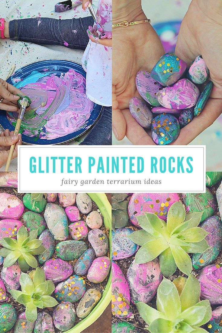 Brighten up your terrarium with glittery, painted rocks from the garden. These make adorable, take home centerpieces for your baby