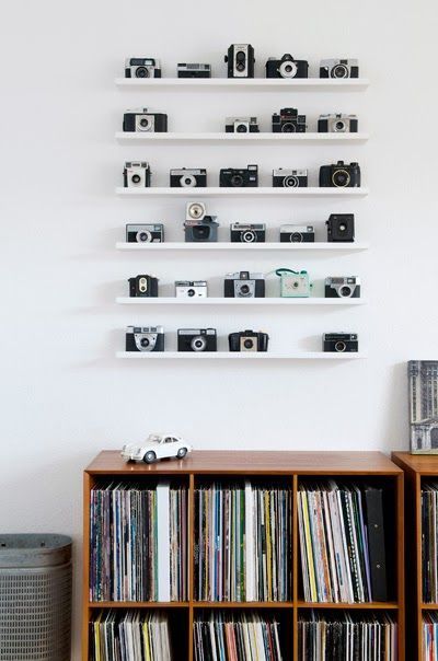 Camera collection can be displayed in various ways and one of the simplest and safest ways to display them is to arrange them