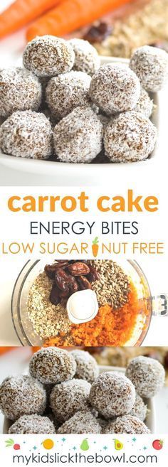 Carrot oat energy bites, healthy no bake nut free energy ball for kids… no coconut for me, otherwise yes!