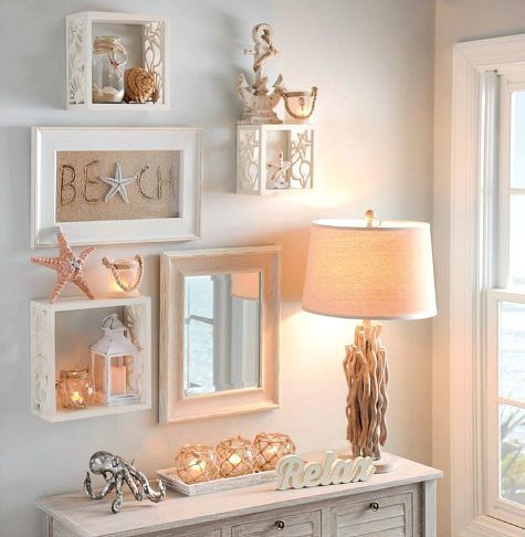 Coastal cube shelves for the wall with starfish and shell cutouts: www.completely-co…