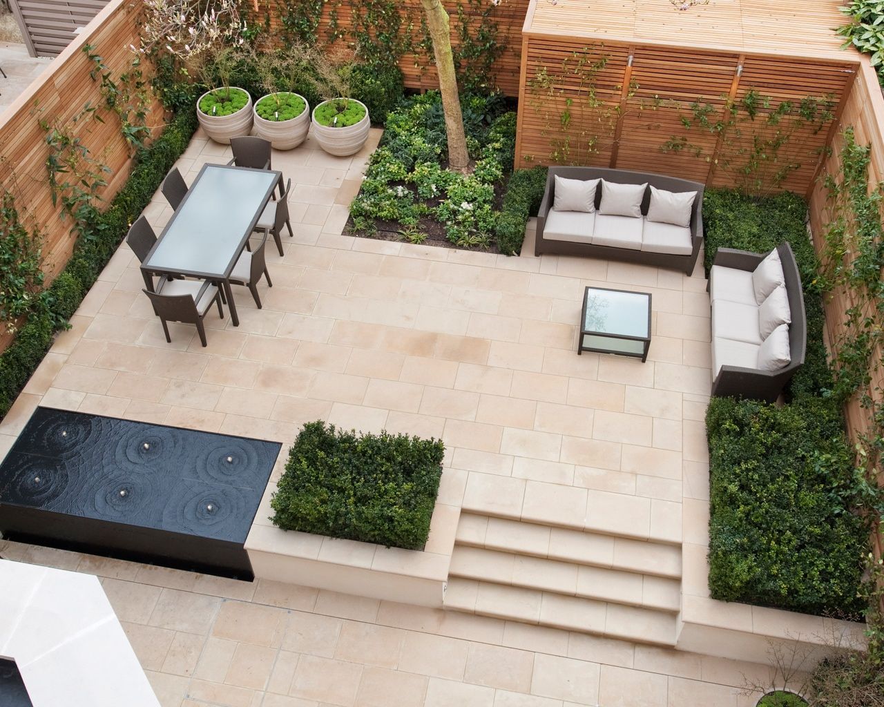 Contemporary garden living dining area – The Vale Garden in London by Randle Siddeley Landscape Architecture & Design