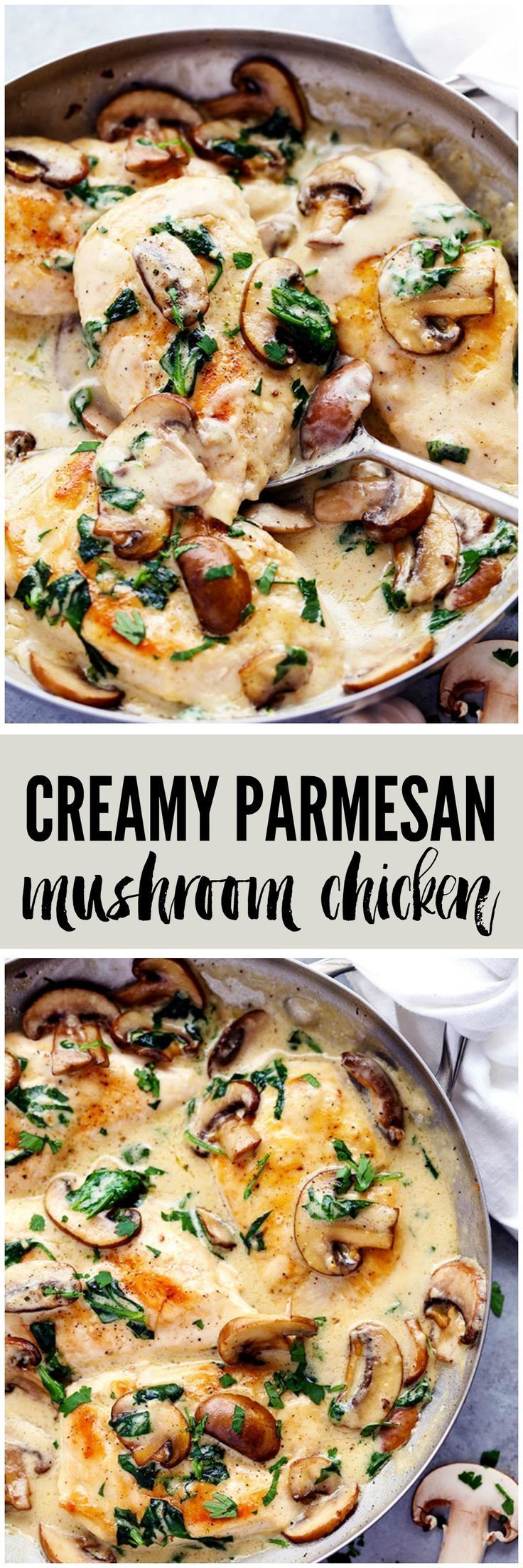 Creamy Parmesan Garlic Mushroom Chicken is ready in just 30 minutes and the parmesan garlic sauce will wow the entire family! This