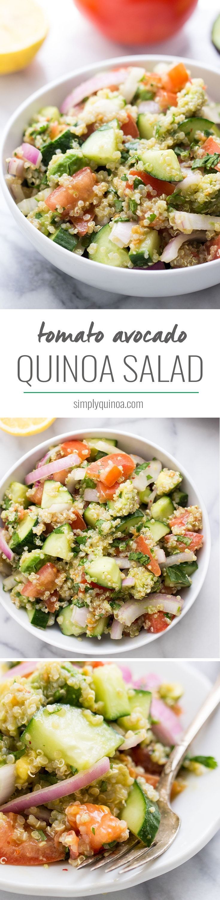 Cucumber, Tomato + Avocado Quinoa Salad — simple, healthy and SO flavorful!