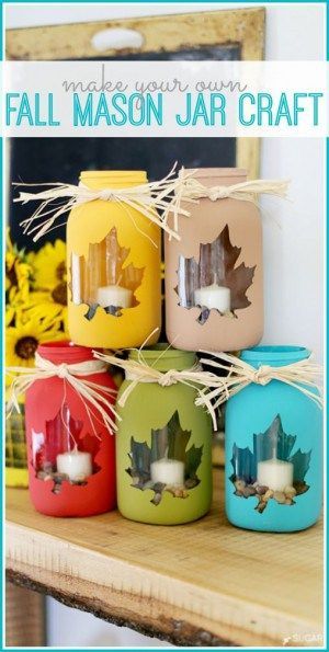 DIY fall mason jar craft as a decor idea for the kitchen, windows, exterior. Perfect for Thanksgiving or Halloween crafts project.