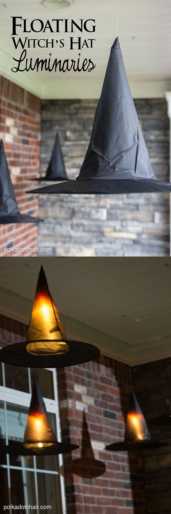 DIY Floating Witch Hat Luminaries. Hocus Pocus Halloween Party Decorations & Ideas