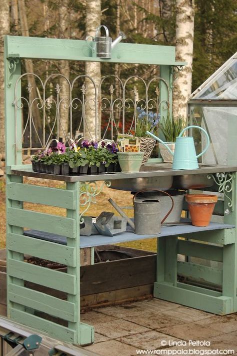 DIY garden potting table using pallets old sink Romppala – Lindan pihalla