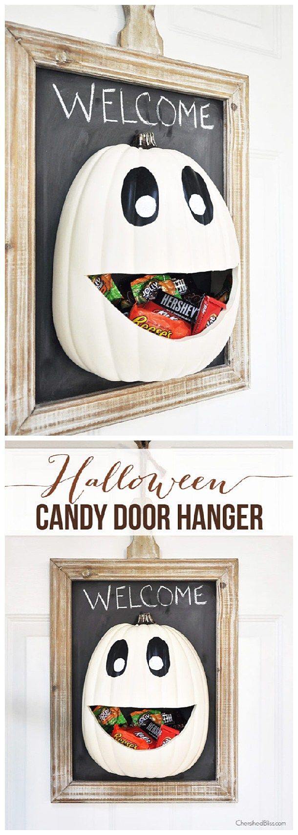 DIY Halloween Candy Pumpkin Face Door Hanger Decoration | Cherished Bliss = Spooktacular Halloween DIYs, Crafts and Projects – The