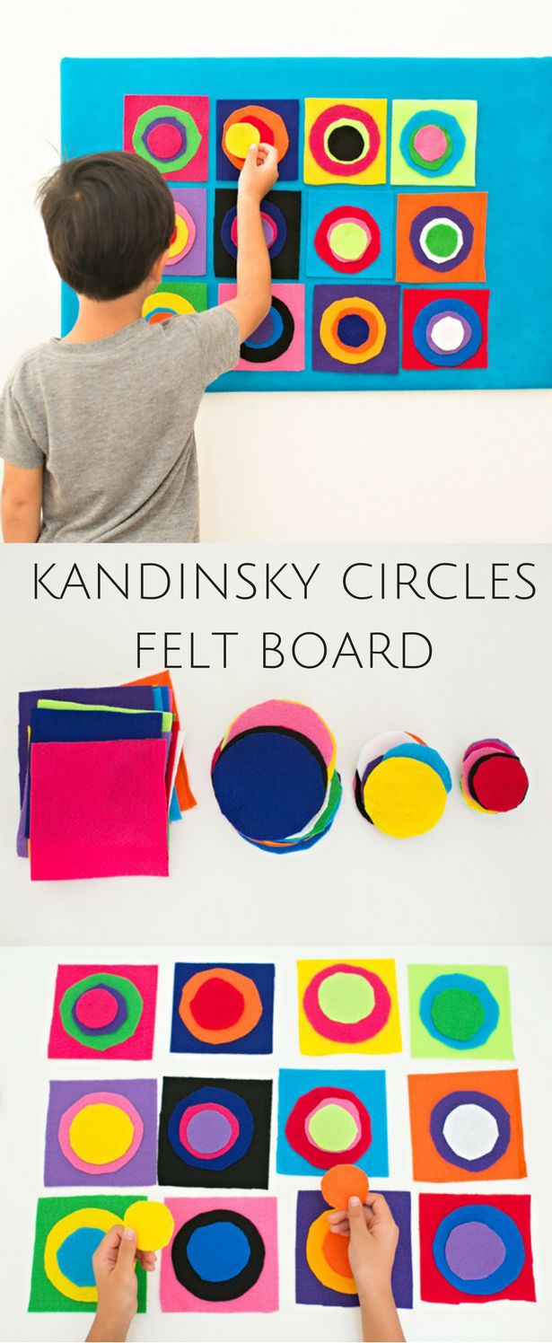 DIY Kandinsky Circles Felt Board. Fun interactive art project for kids with colorful variations they can design over and again.