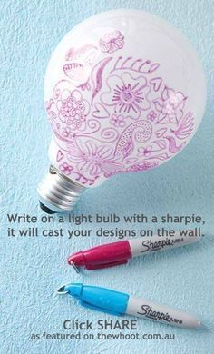 DIY Projects for Teens and Tweens and Teen Crafts Ideas – light bulb art! Cast your designs on the walls. Very cute!