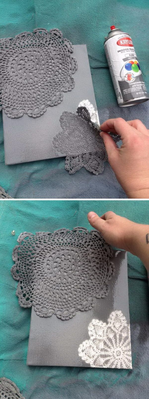 DIY SPRAY PAINTED DOILY CANVAS -   Ideas for Photo Transfer Projects