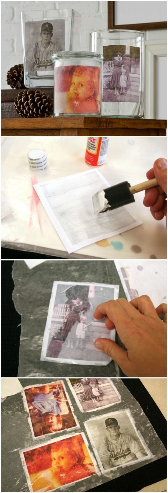VINTAGE MOD PODGE PHOTO TRANSFER TO VASES -   Ideas for Photo Transfer Projects