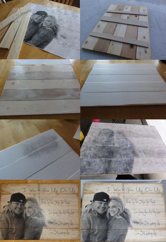 PHOTO TRANSFERED TO WOOD WITH WEDDING SONG LYRICS -   Ideas for Photo Transfer Projects